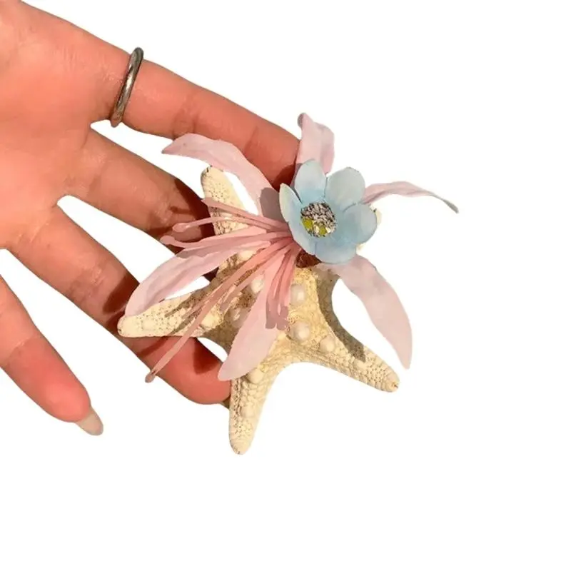 652F Ocean Starfishes Shell Hairpin For Women Lightweight Anti Slip Hair Claw Bridal Shower Vacation Hair Ornament