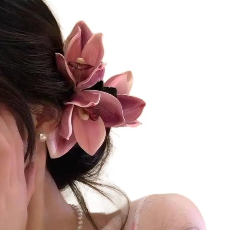 652F Orchids Flower Hair Clip for Lady Resin Alloy Flower Hair Claw Clip for Everyday Use and Various Occasion Party Supply