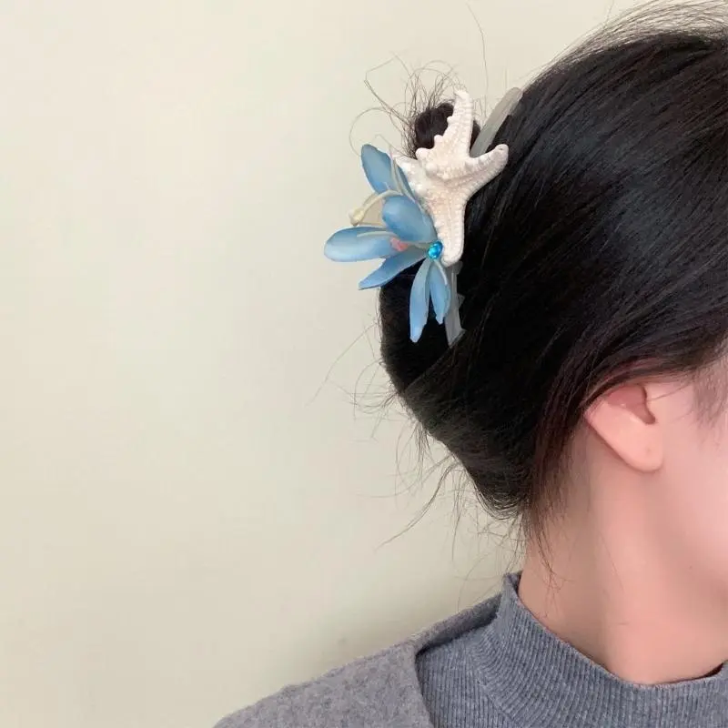652F Ocean Starfishes Shell Hairpin For Women Lightweight Anti Slip Hair Claw Bridal Shower Vacation Hair Ornament