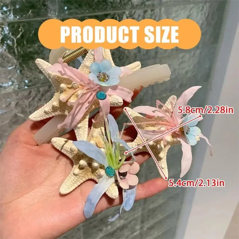 652F Ocean Starfishes Shell Hairpin For Women Lightweight Anti Slip Hair Claw Bridal Shower Vacation Hair Ornament