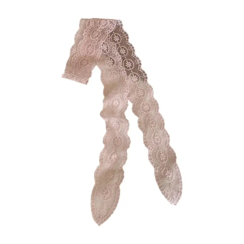 652F Fashionable Long Ribbon Head Wrap Embroidery Hair Band Decorative Neck Scarf for Office Party or Outdoor Event