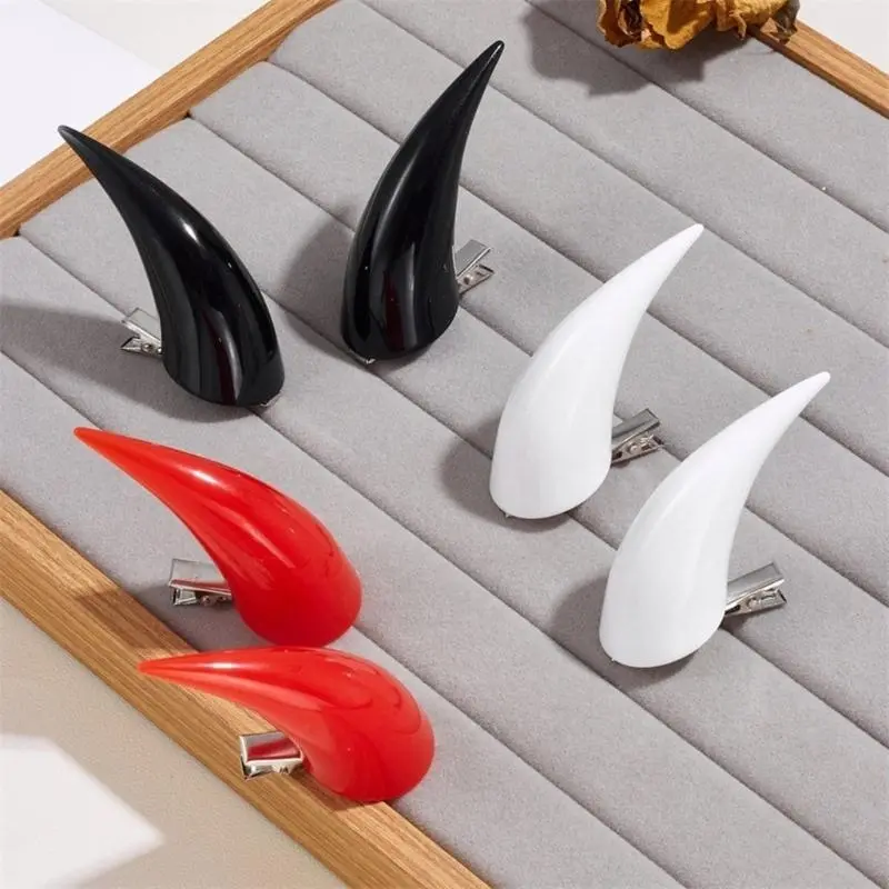 652F 2PCS Devil Horn Hair Clip Set for Adult Kids Novelty Dark Series Horn Side Clip Party Stage Performances Costume Hairpin