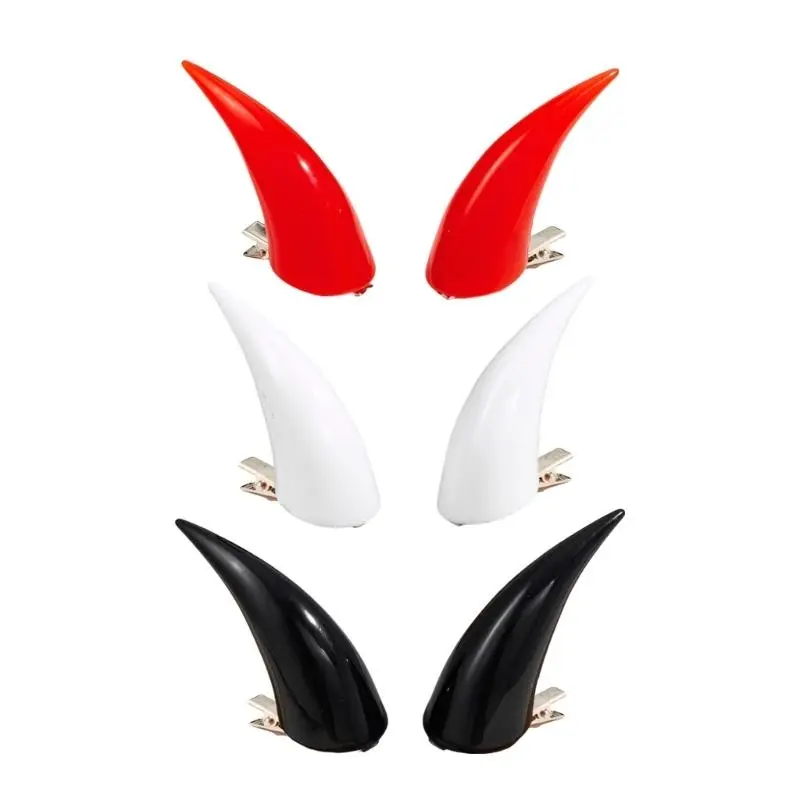 652F 2PCS Devil Horn Hair Clip Set for Adult Kids Novelty Dark Series Horn Side Clip Party Stage Performances Costume Hairpin