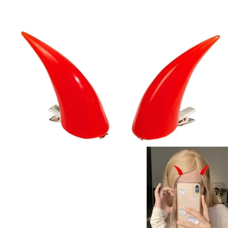 652F 2PCS Devil Horn Hair Clip Set for Adult Kids Novelty Dark Series Horn Side Clip Party Stage Performances Costume Hairpin