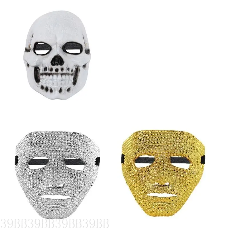 39BB Halloween Skeleton Head Mask Pumpkin Mask Rhinestones Masquerade Mask