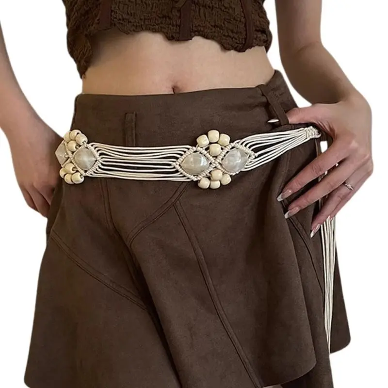 652F Ethnic Wax Rope Belt for Female Bohemian Waist Rope for Shirt Dress Fashion Waist Accessories Popular Decorative Belt