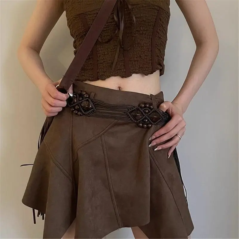 652F Ethnic Wax Rope Belt for Female Bohemian Waist Rope for Shirt Dress Fashion Waist Accessories Popular Decorative Belt