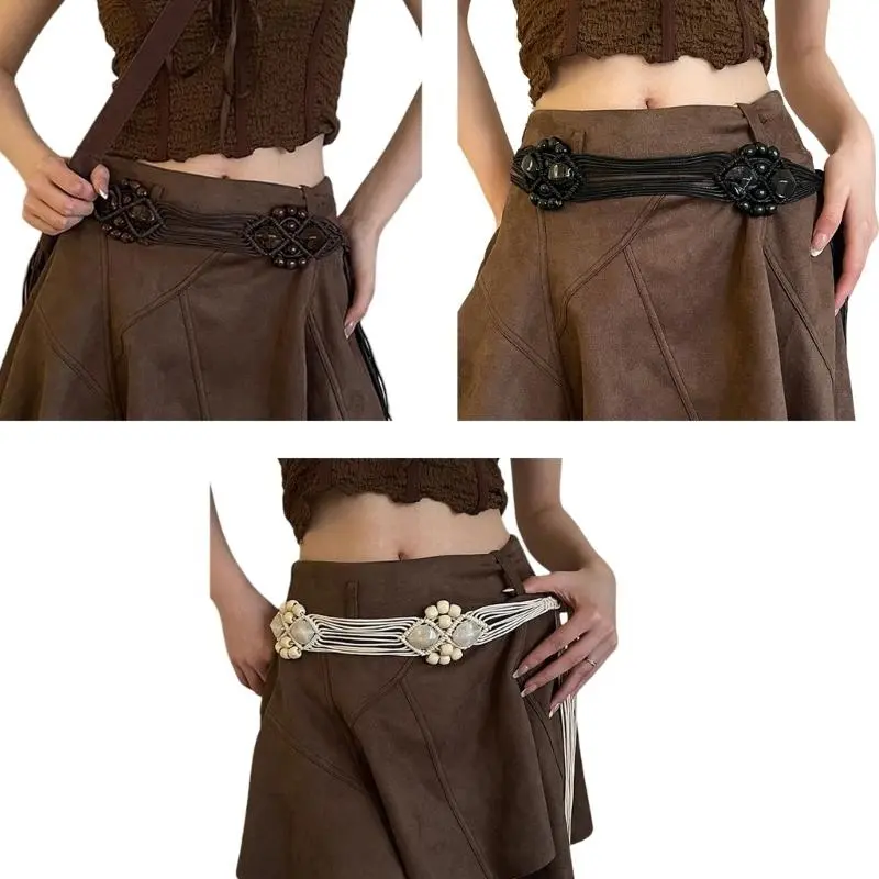 652F Ethnic Wax Rope Belt for Female Bohemian Waist Rope for Shirt Dress Fashion Waist Accessories Popular Decorative Belt