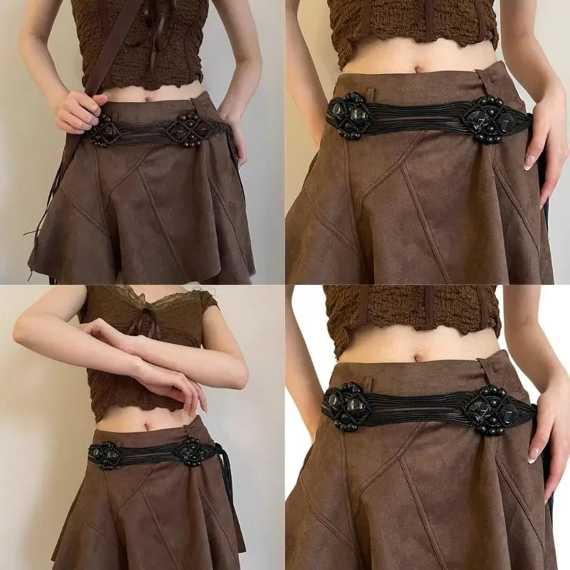652F Ethnic Wax Rope Belt for Female Bohemian Waist Rope for Shirt Dress Fashion Waist Accessories Popular Decorative Belt