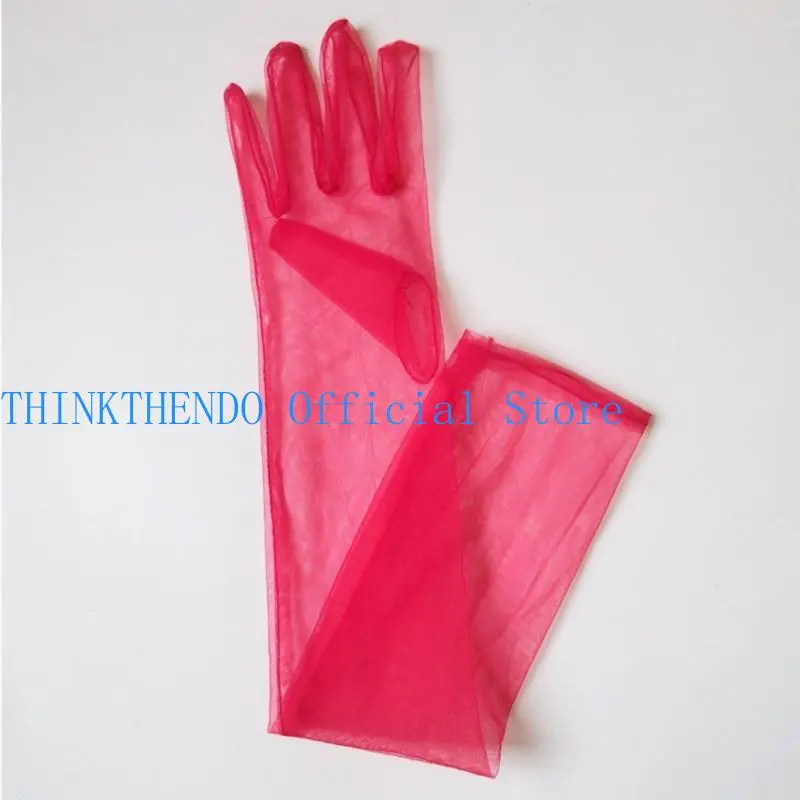 652F Ladies Tulle Long Sheer Gloves Wedding Elbow Gloves Full Finger Mittens Dress Gloves Thin Gloves for Wedding Party
