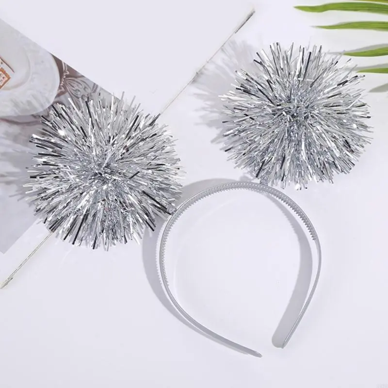652F Festival Christmas Women Students Carnival Hairband Shinning Bouncing Ball Headbands Tinsel Party Hair Hoop