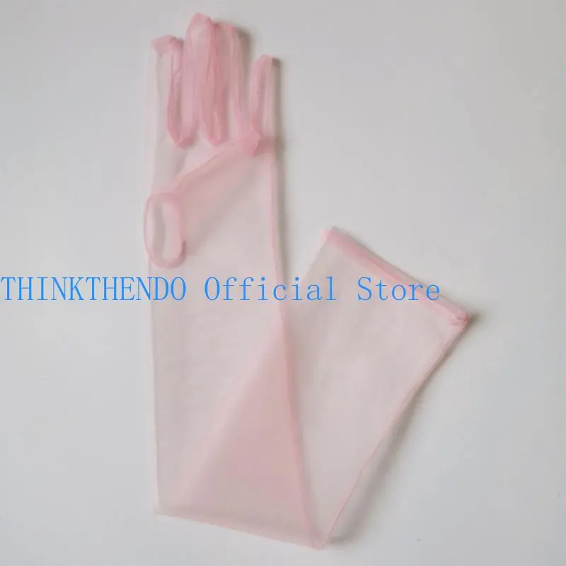652F Ladies Tulle Long Sheer Gloves Wedding Elbow Gloves Full Finger Mittens Dress Gloves Thin Gloves for Wedding Party