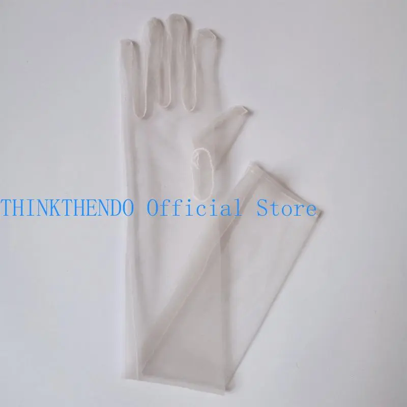 652F Ladies Tulle Long Sheer Gloves Wedding Elbow Gloves Full Finger Mittens Dress Gloves Thin Gloves for Wedding Party