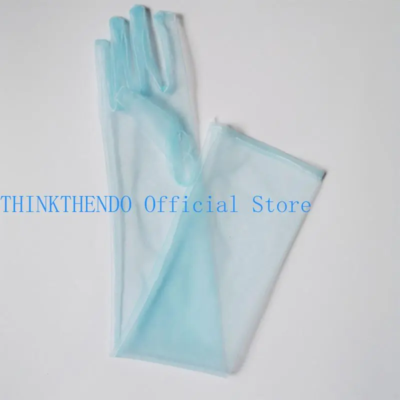 652F Ladies Tulle Long Sheer Gloves Wedding Elbow Gloves Full Finger Mittens Dress Gloves Thin Gloves for Wedding Party