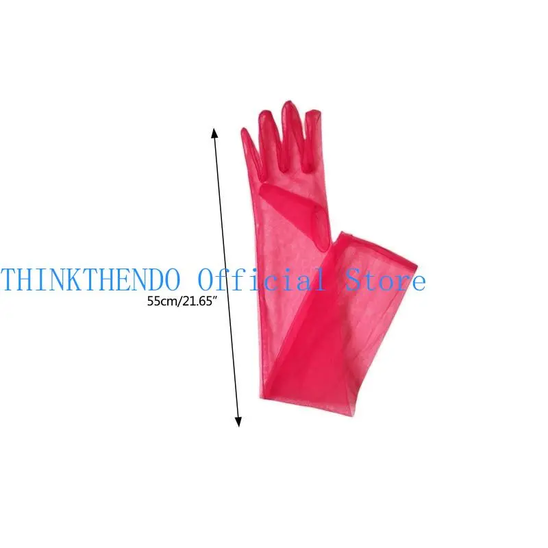 652F Ladies Tulle Long Sheer Gloves Wedding Elbow Gloves Full Finger Mittens Dress Gloves Thin Gloves for Wedding Party