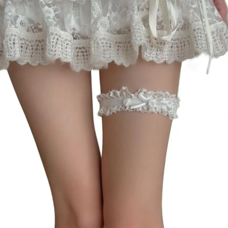652F Punk Leg Garters Bows Rose Leg Band for Women Unique Party Costume Accessory Lingerie Thigh Chain Star Charm Leg Garter