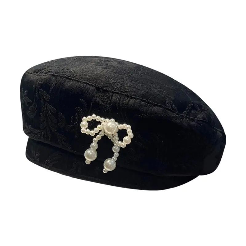 652F Sophisticated Stylish Hats Unique Weathered Stylish Hat with Pearls Decoration Pattern for Fashionable Women