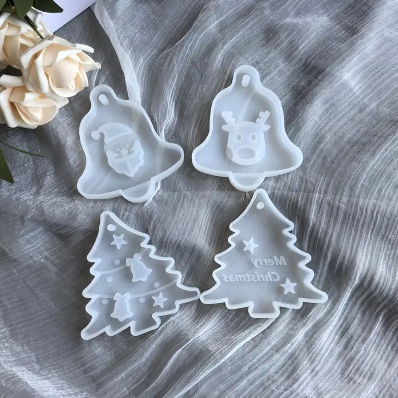 652F Car Pendant Xmas Ornaments Resin Casting Mold UV Crystal Epoxy Resin Mold Christmas Tree Bell Elk Pendant Silicone Mould