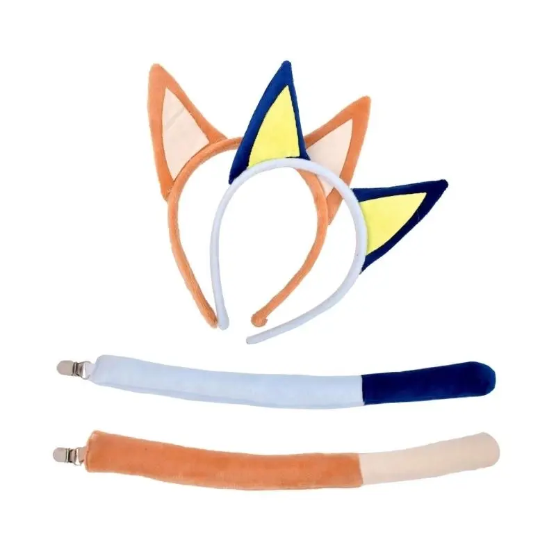 652F Plush Puppy Ears Hair Hoop and Plush Tail Set Party for Children Halloween Role Playing Cartoon Costume Props