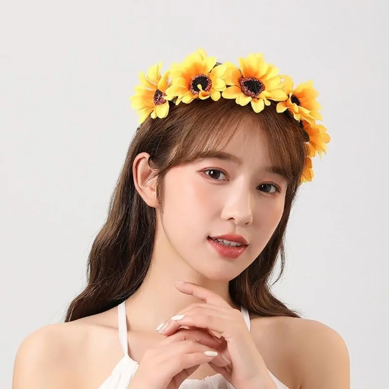 652F Lighted Flower Crown LED Headband Festival Hair Ornament for Celebrations Weddings and Party Accessories