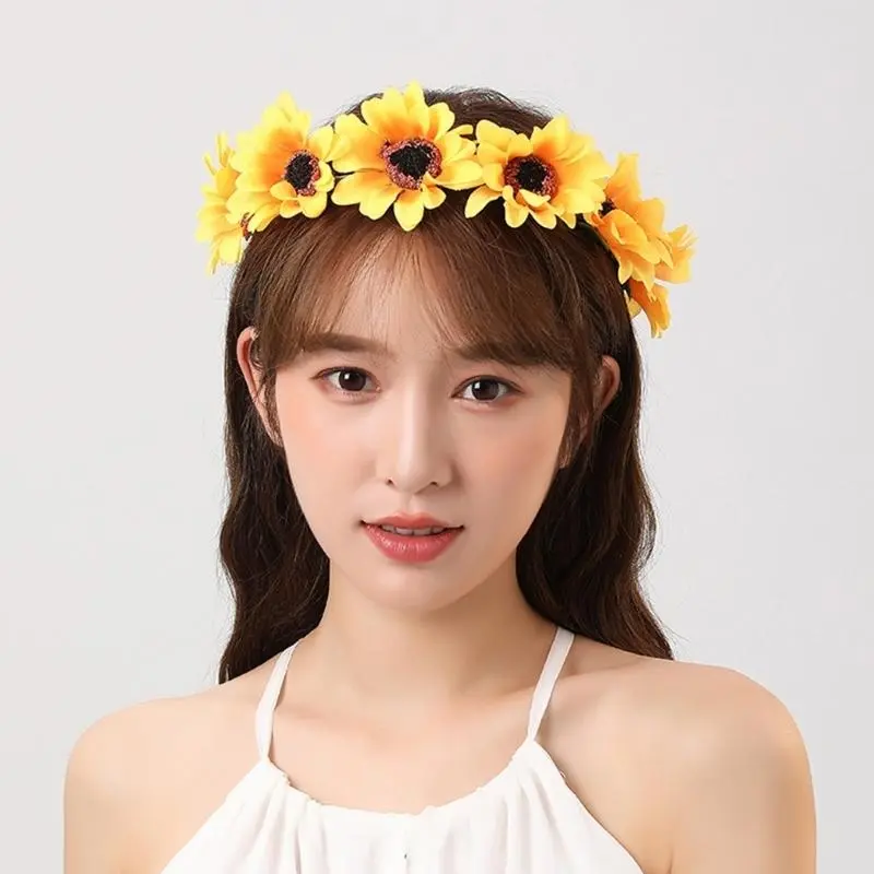 652F Lighted Flower Crown LED Headband Festival Hair Ornament for Celebrations Weddings and Party Accessories