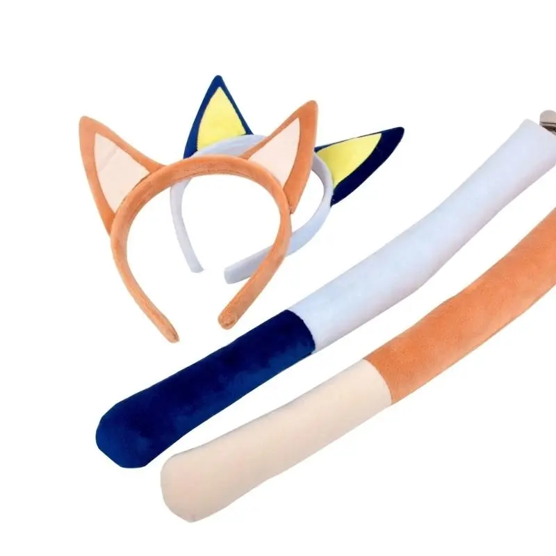 652F Plush Puppy Ears Hair Hoop and Plush Tail Set Party for Children Halloween Role Playing Cartoon Costume Props