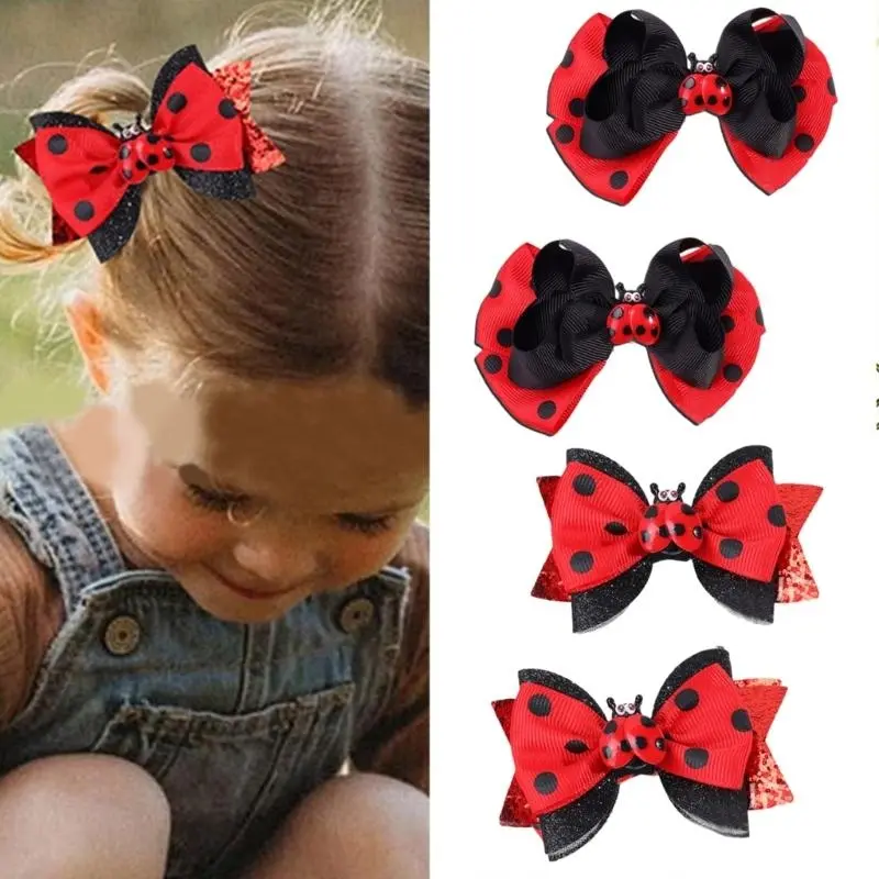 652F Creative Children's Hair Accessories Cartoon Animal Designs Double Bows Clip Headwear for Everyday Wear and Parties
