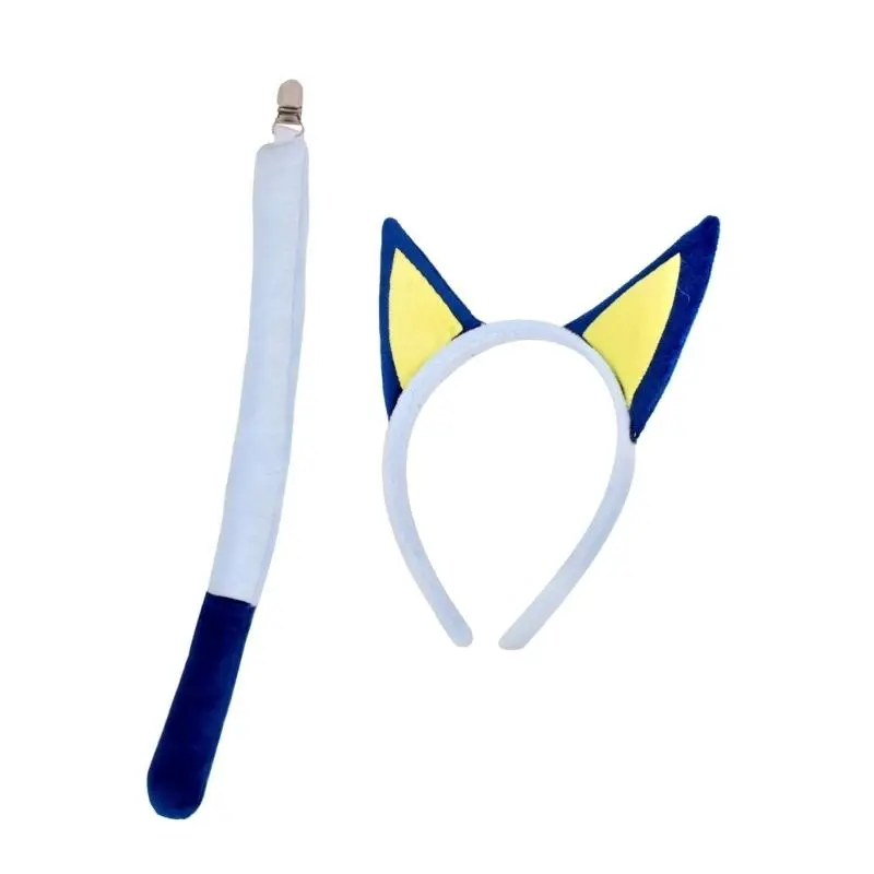 652F Plush Puppy Ears Hair Hoop and Plush Tail Set Party for Children Halloween Role Playing Cartoon Costume Props