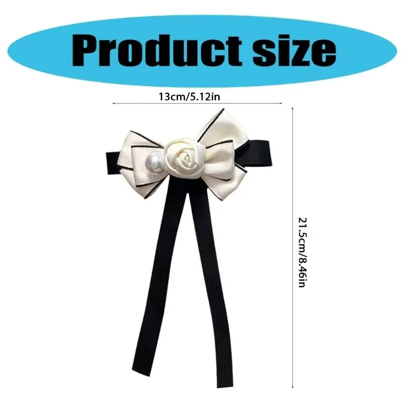 652F Vintage Ribbon Bows Tie Brooch Pin for Women and Girls Camellia Pearls Uniform Pre Tied Bowknot Corsage Party Accessory