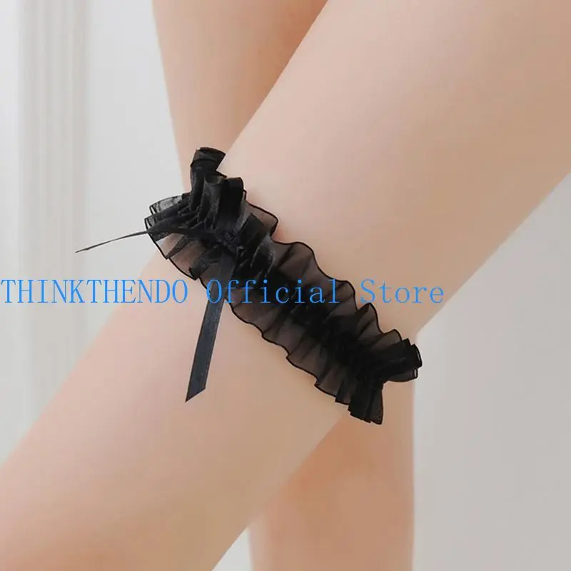 652F Wedding Bridal Garter for Women  Lace Ribbon Bowknot Princess Leg Foot Ring Stretch Prom Garter Lingerie Accessories