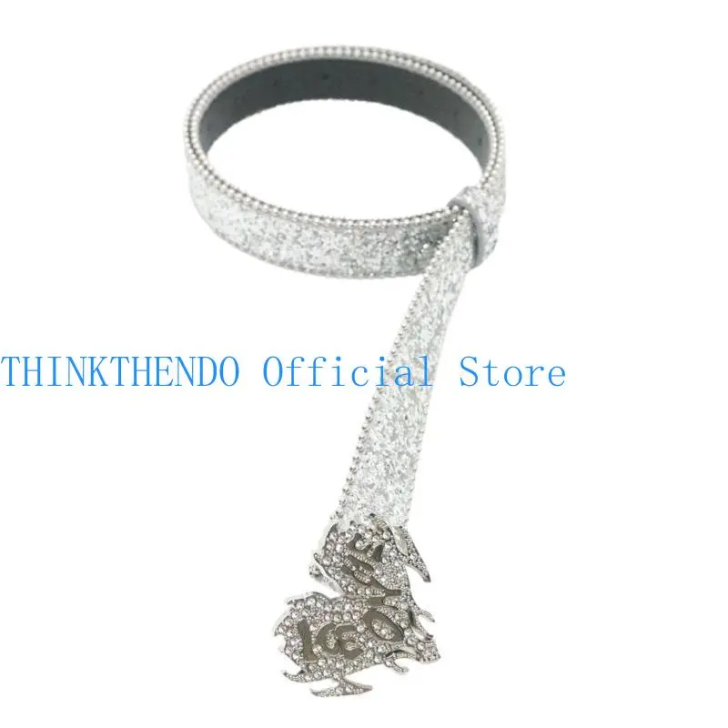 39BB Blingbling Waist Belt Glinting Chain with Encrusted Heart Rhinestones Glitter
