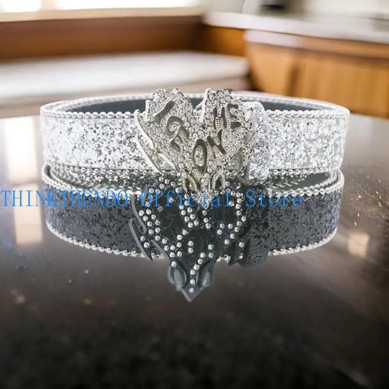 39BB Blingbling Waist Belt Glinting Chain with Encrusted Heart Rhinestones Glitter