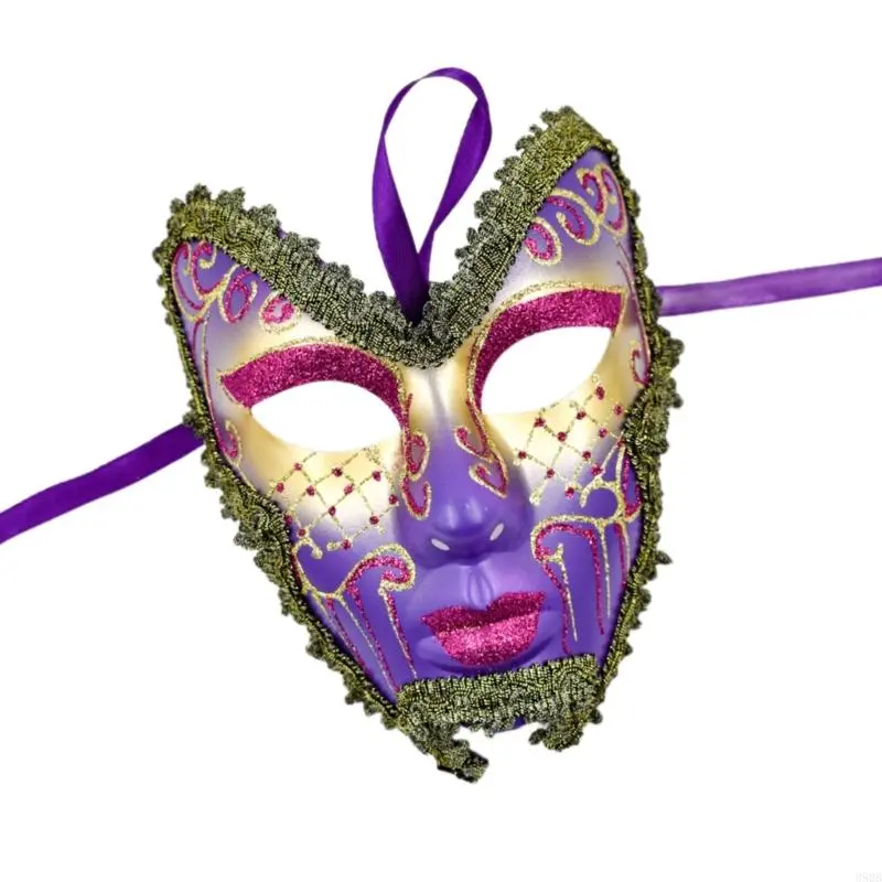 652F Masquerade Full Face Mask Masquerade Decoration Mask Costume Accsessory for Men Women Halloween Masquerade Proms Parties