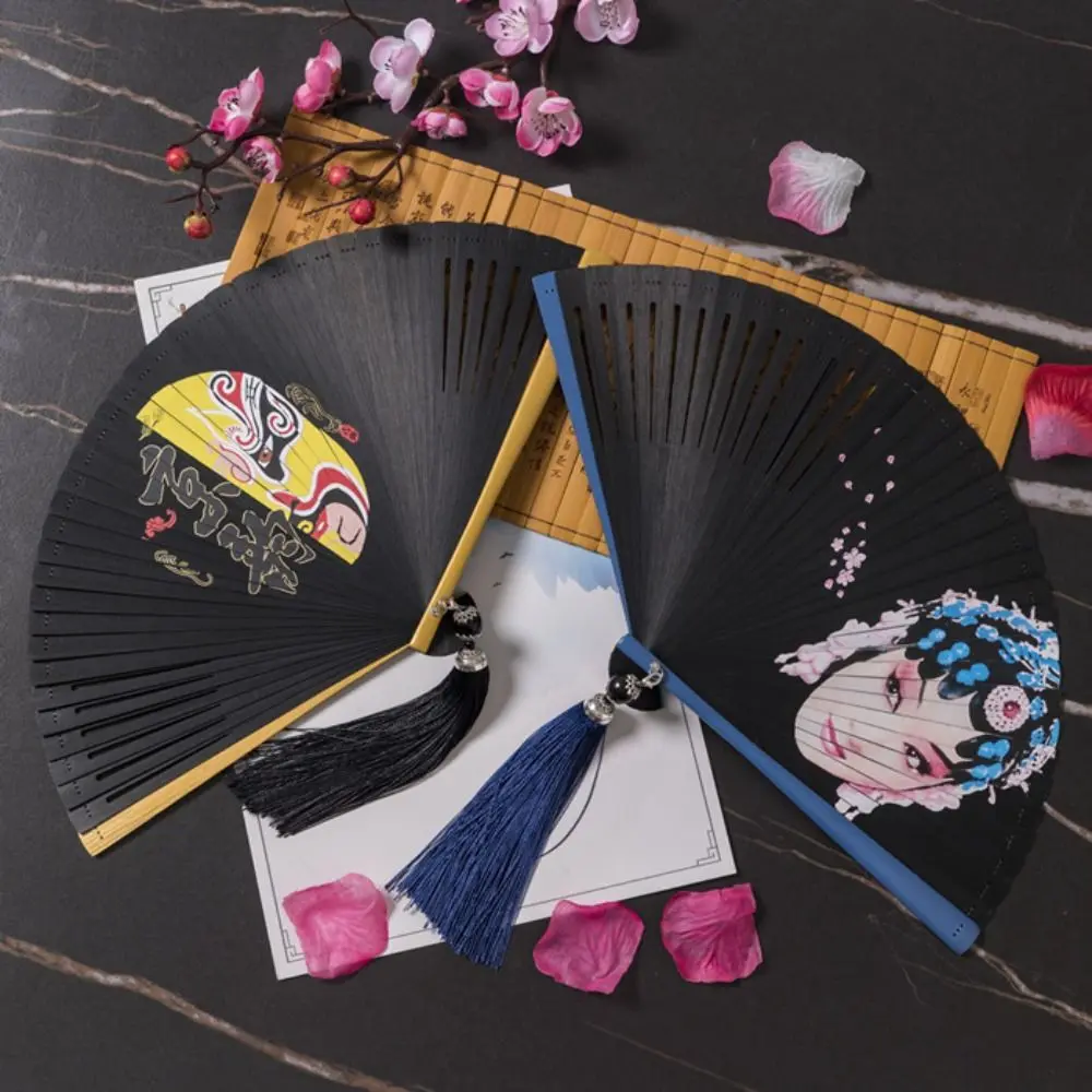 Fashion Chinese Style Japanese Classical Folding Fan Ancient Style Black Bamboo Fan Exquisite Portable Hand Fans Cheongsam Show