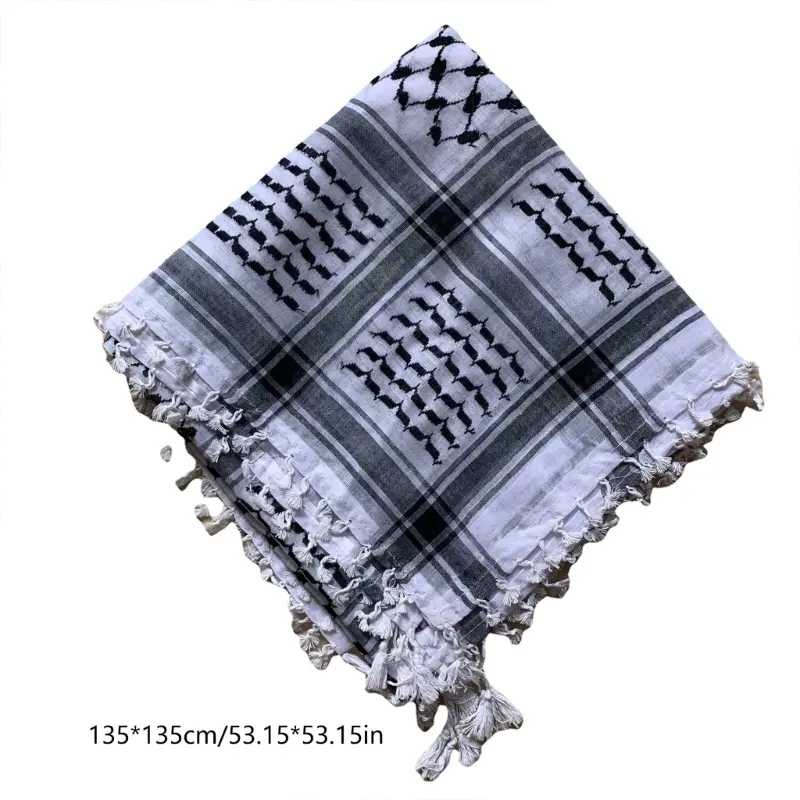 652F Arab Turban Keffiyeh Scarf  Muslim Hijab Military Shemagh Desert Scarf Keffiyeh Scarf Wrap for Men And Women