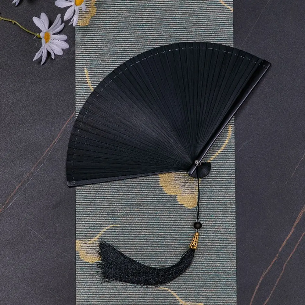Fashion Chinese Style Japanese Classical Folding Fan Ancient Style Black Bamboo Fan Exquisite Portable Hand Fans Cheongsam Show