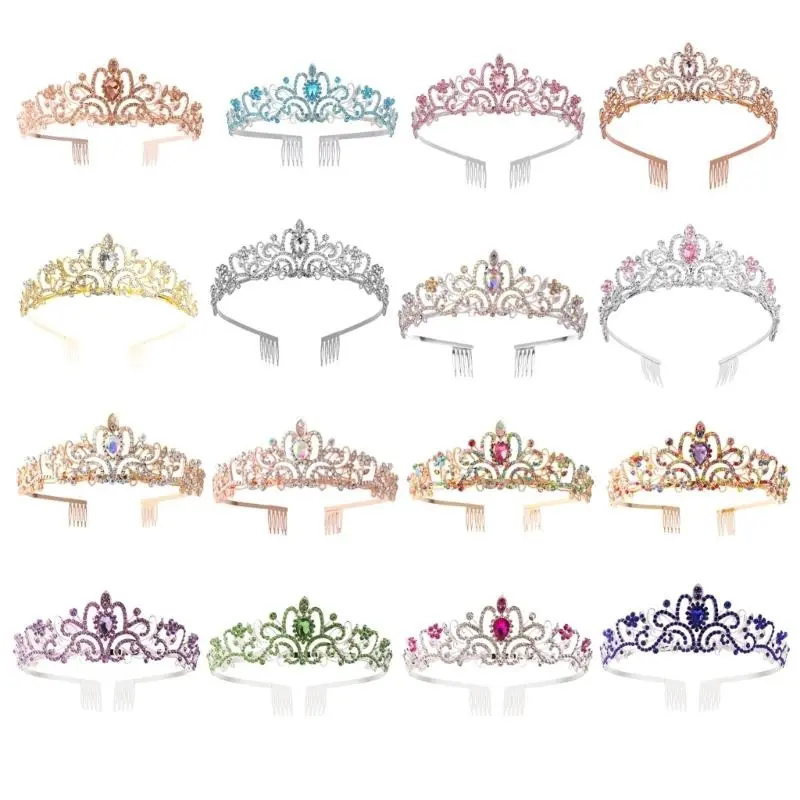 652F Elegant Crystal Tiaras Crowns for Weddings Prom Birthday Parties Baroque Headbands with Rhinestones for Formal Occasion