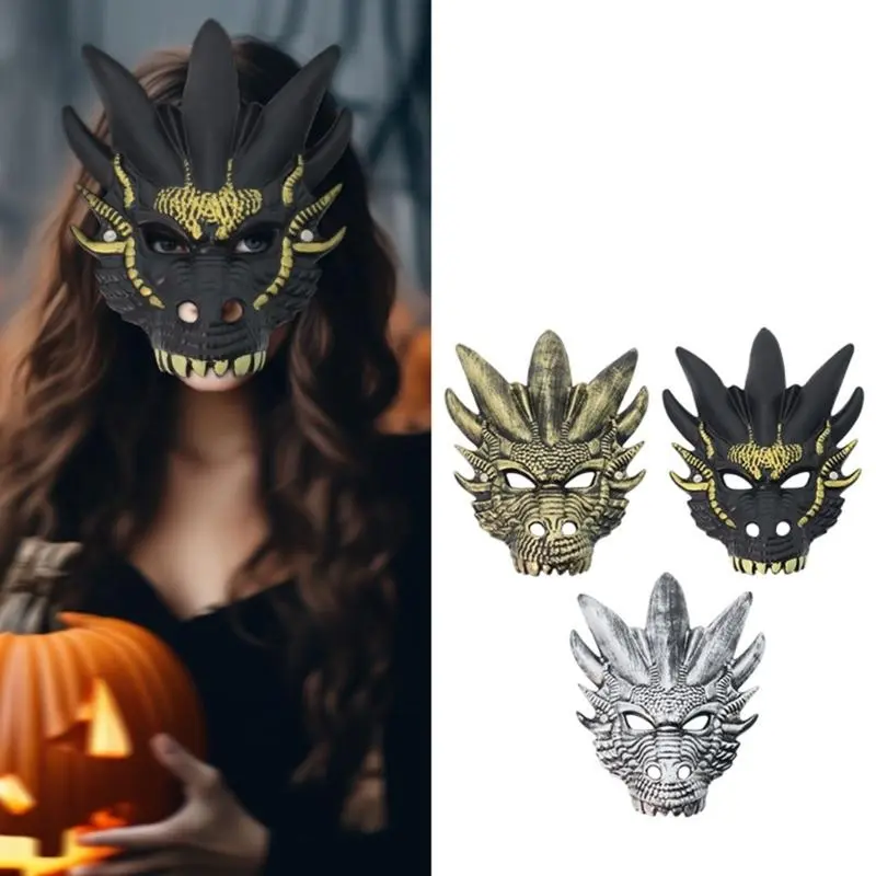 652F Dragon Head Mask for Women Men Masquerade Dragon Head Full Face Mask Halloween Animal Mask Halloween Cosplay Accessories