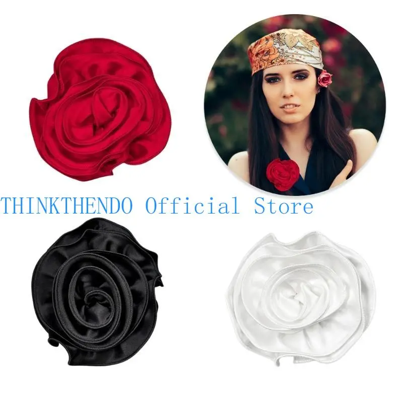 652F 3D Fabric Rose Flower Brooch Pin Handmade Materials Kits Crafting Evening Costume Dance Dress Sewing Flower Appliques