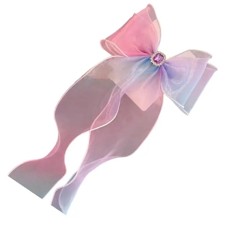 652F Elegant Ribbon Bowknot Barrettes for Kids Cosplay Party Large Braiding Hair Clip Girl School Princess Costume Headdress