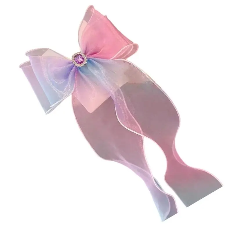 652F Elegant Ribbon Bowknot Barrettes for Kids Cosplay Party Large Braiding Hair Clip Girl School Princess Costume Headdress
