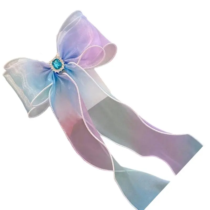 652F Elegant Ribbon Bowknot Barrettes for Kids Cosplay Party Large Braiding Hair Clip Girl School Princess Costume Headdress