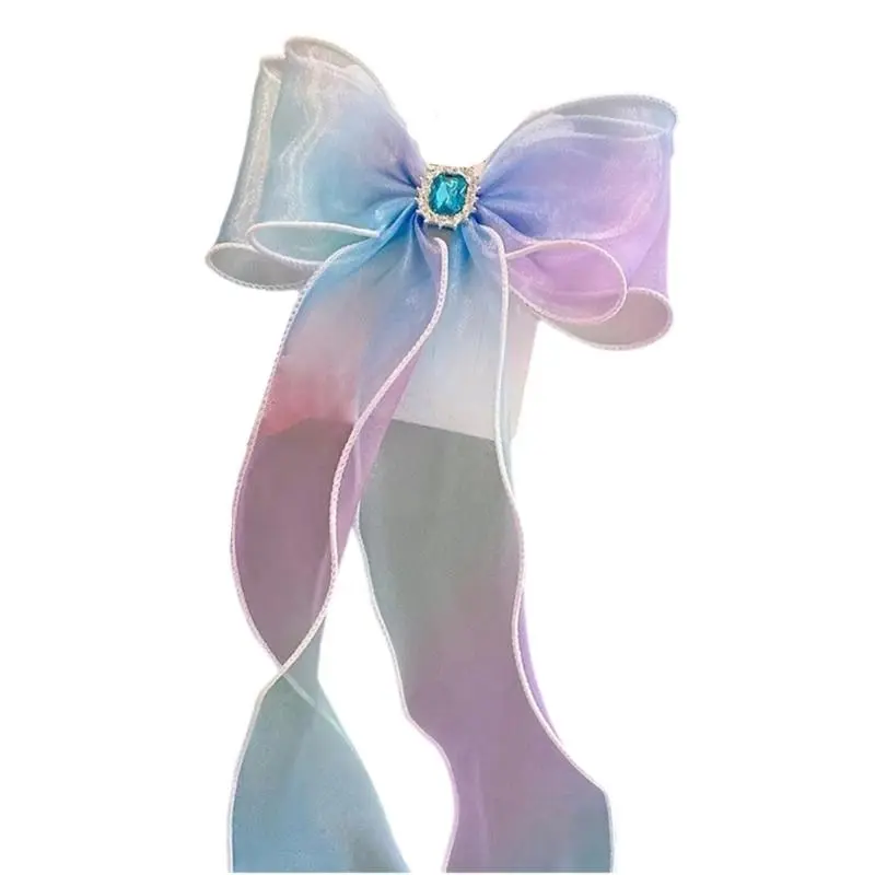 652F Elegant Ribbon Bowknot Barrettes for Kids Cosplay Party Large Braiding Hair Clip Girl School Princess Costume Headdress