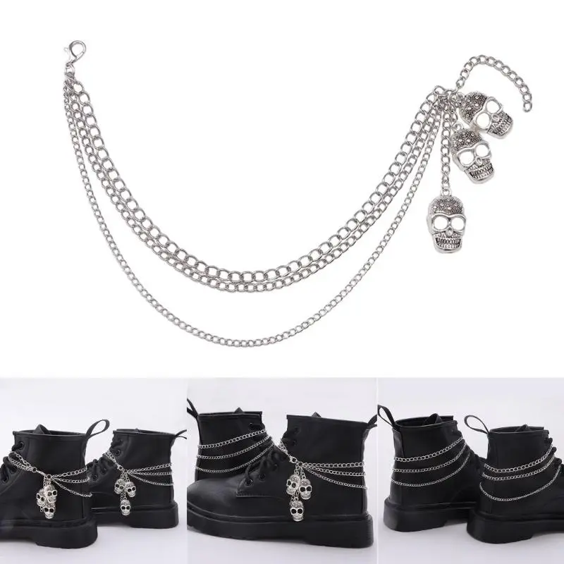 652F Skull Charm Shoe Chain Shoe Accessories Metal Chain for Various Shoes Adjustable Length Shoe Chain Shoe Ornament