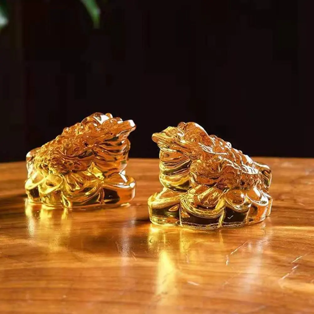 Gift Holiday Gifts Wealth Fortune Office Decoration Golden Toad Ornament Feng Shui Toad Tabletop Ornaments Crystal Golden Toad