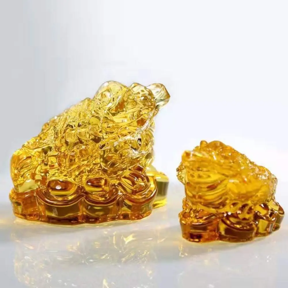 Gift Holiday Gifts Wealth Fortune Office Decoration Golden Toad Ornament Feng Shui Toad Tabletop Ornaments Crystal Golden Toad