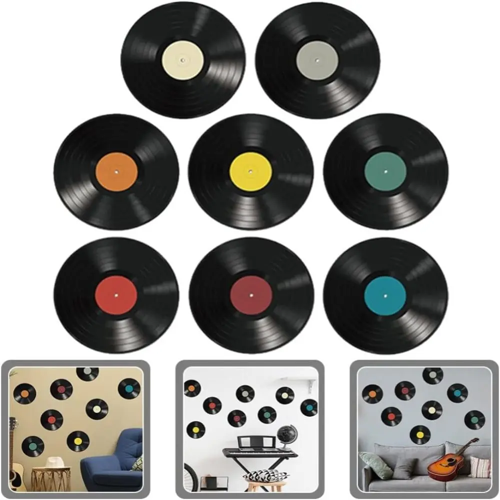 8Pcs/set Records Displays Fake Records Stickers Artwork Crafts Vinyl Record Stickers PVC Vinyl Record Wall Music Signs Ornaments
