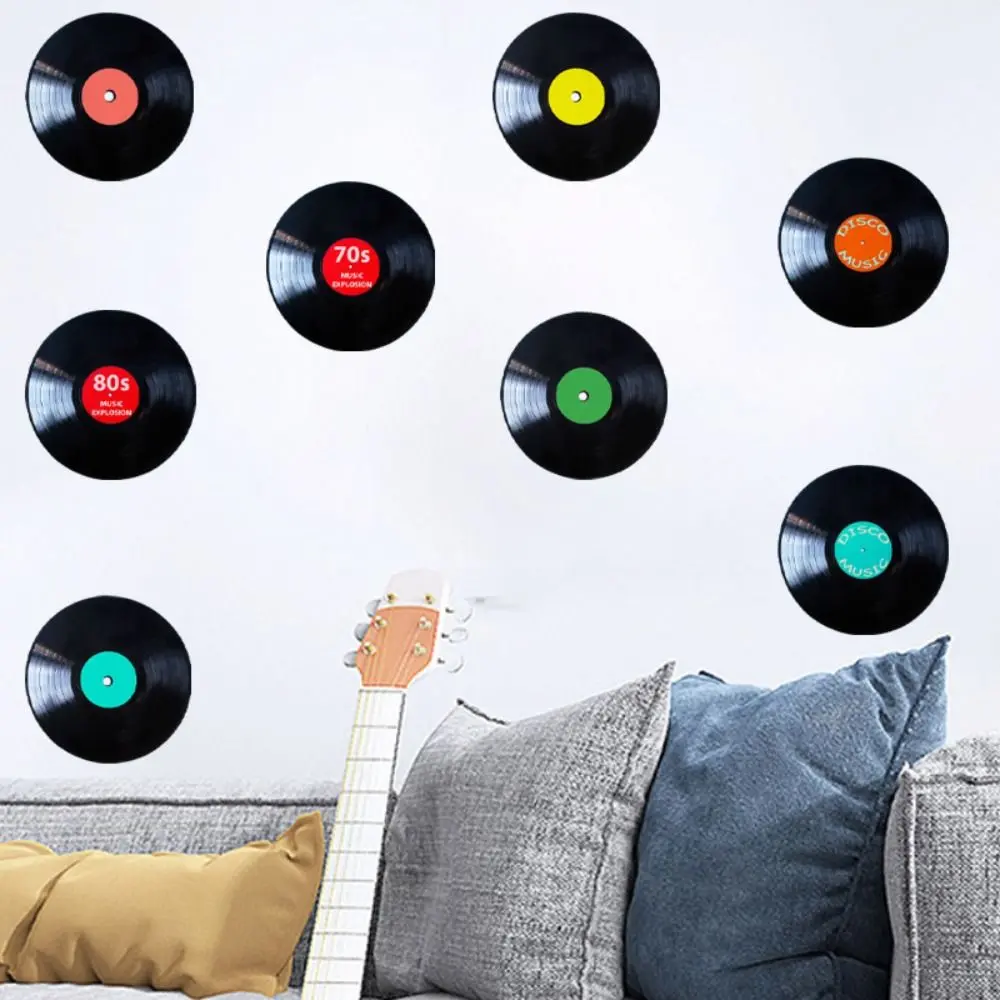 8Pcs/set Records Displays Fake Records Stickers Artwork Crafts Vinyl Record Stickers PVC Vinyl Record Wall Music Signs Ornaments