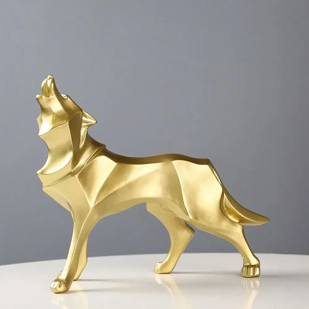 Kawaii Nordic Wolf Desktop Figurine Cartoon Cute Geometry Animal Sculpture Exquisite Mini Wolf Resin Ornament Bedroom