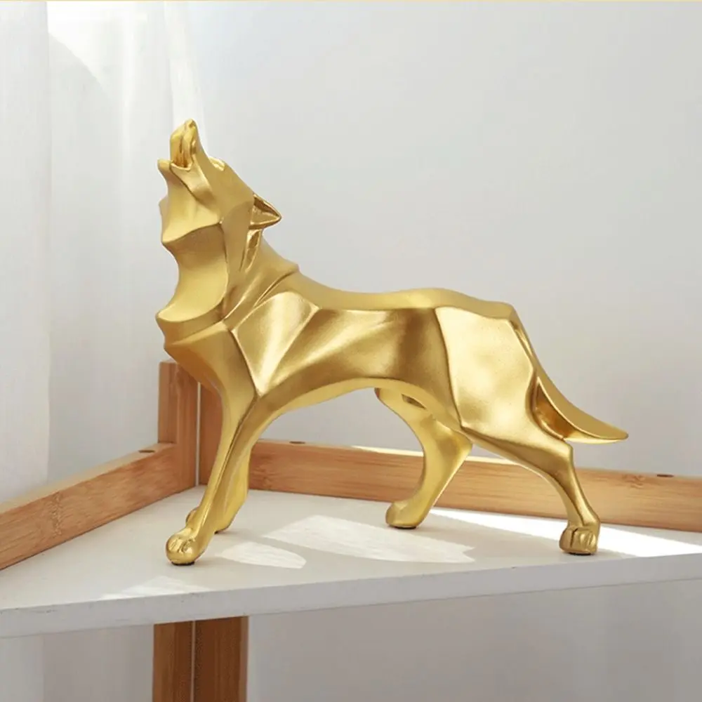 Kawaii Nordic Wolf Desktop Figurine Cartoon Cute Geometry Animal Sculpture Exquisite Mini Wolf Resin Ornament Bedroom